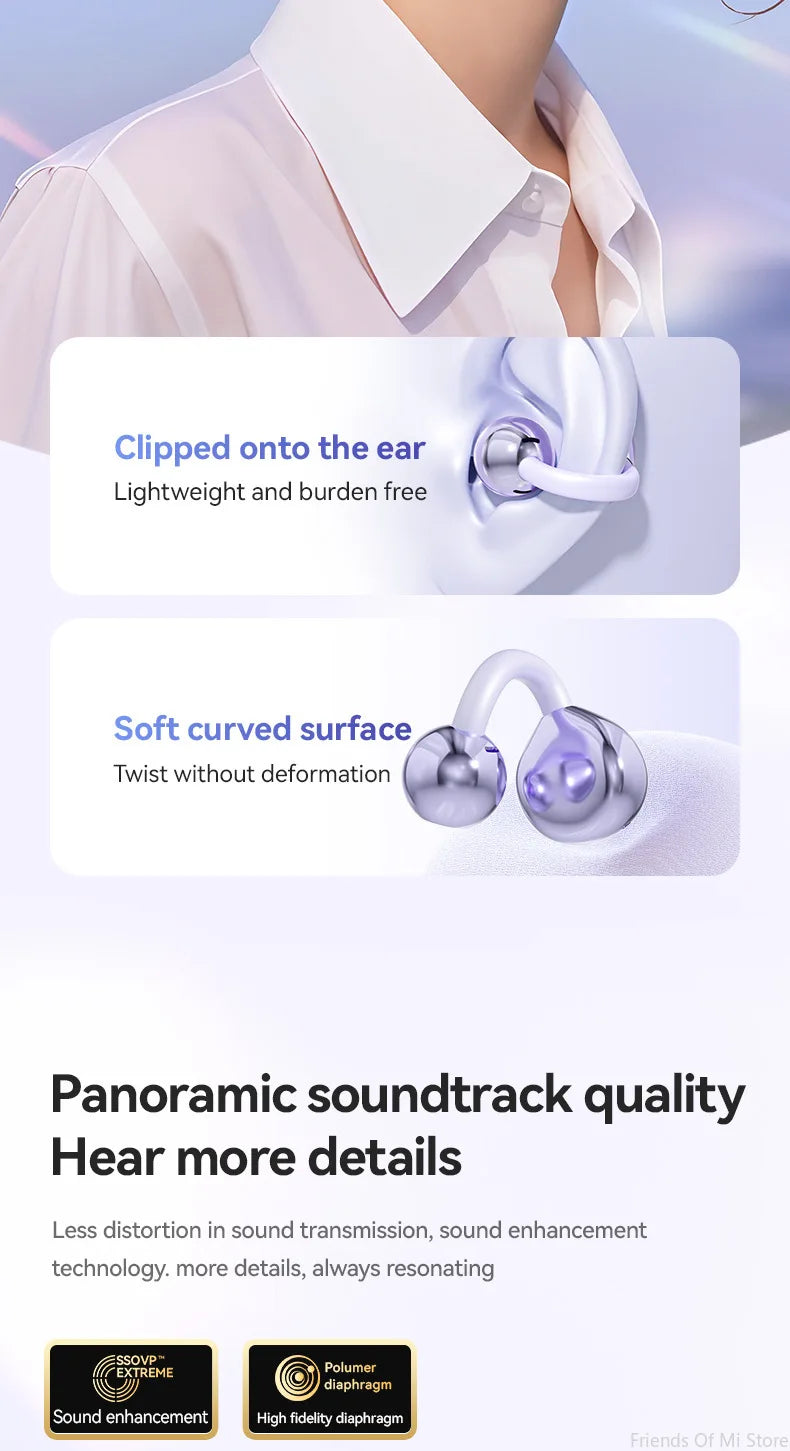 Xiaomi Bone Conduction Earbuds HIFI Bluetooth 5.4 Wireless Clip on Ear With Digital Display Waterproof Sport Headsets With Mic
