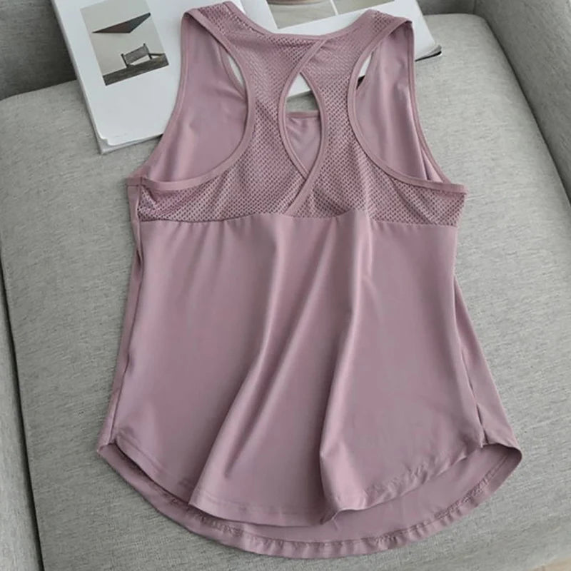 Summer Quick Dry Tank Top Thin Section Mesh Backless Loose Casual Versatile Camisole Yoga Sports T-Shirt Fitness Running Vest