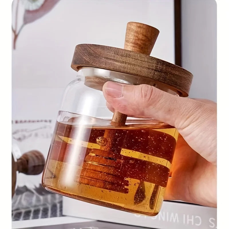 1/2/3pc Glass Honey Jar Honey Pot Airtight Advanced Glass Sealed Tank Mixing Rod with Wooden Cover Transparent Honey Bottle