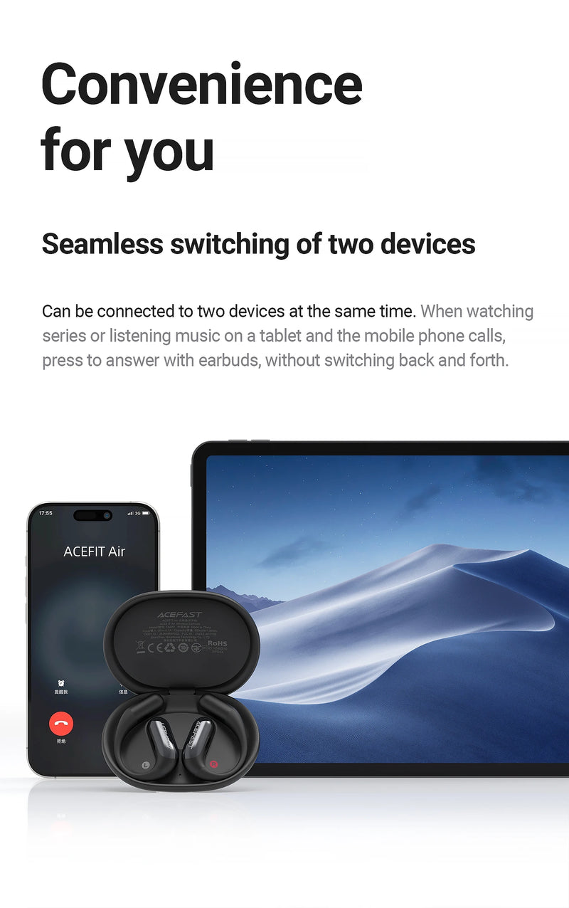 ACEFAST FA002 ACEFIT Air Wireless Bluetooth 5.4 Open-Ear Earphones ENC Call Noise Reduction Earbuds with Ultra Thin Charging Box
