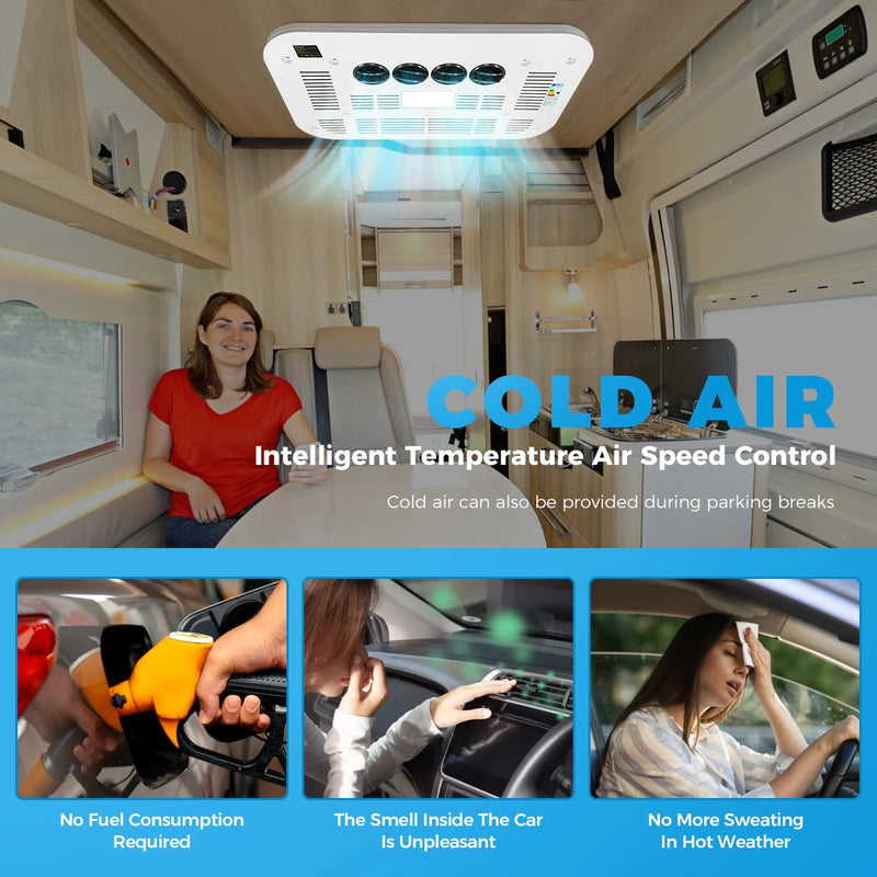 12V 24V RV Air Conditioner Rooftop Air Conditioner for Cooling Easy-to-install RV DC Unit for RVs Camper Trucks CaravanEtc.