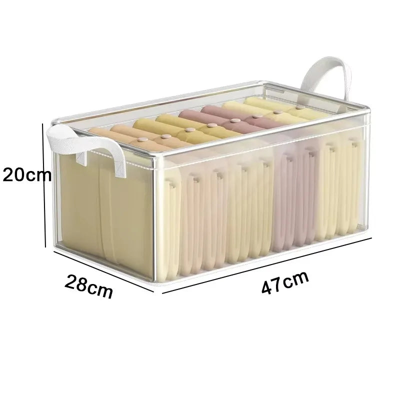8PCS Storage Box Transparent Foldable Stackable Organizers with Steel Frames and Reinforced Handles for Clothes Books Sundries