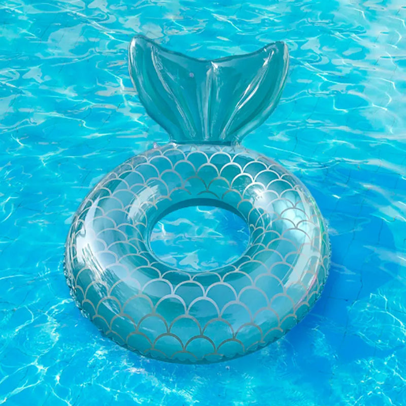 1pc Inflatable Mermaid Swim Ring Fishtail Backrest Transparent Adult Swimming Ring