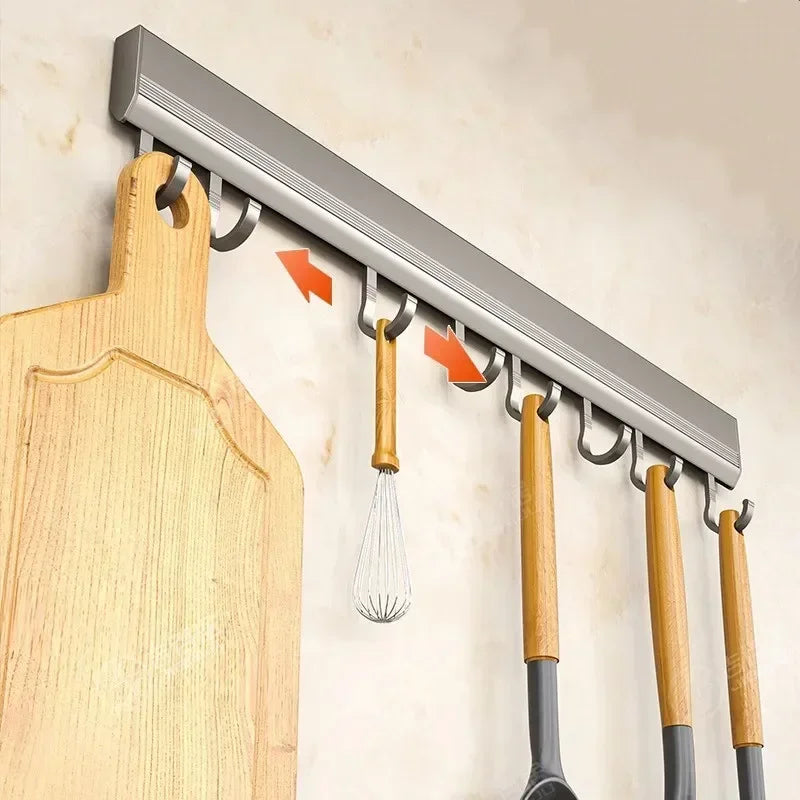 Aluminum Alloy Hooks Rack Wall Mounted Drill-Free Kitchen Utensils Storage Row Hook Holder Bathroom Robe Towel Coat Hangers