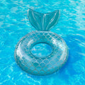 1pc Inflatable Mermaid Swim Ring Fishtail Backrest Transparent Adult Swimming Ring