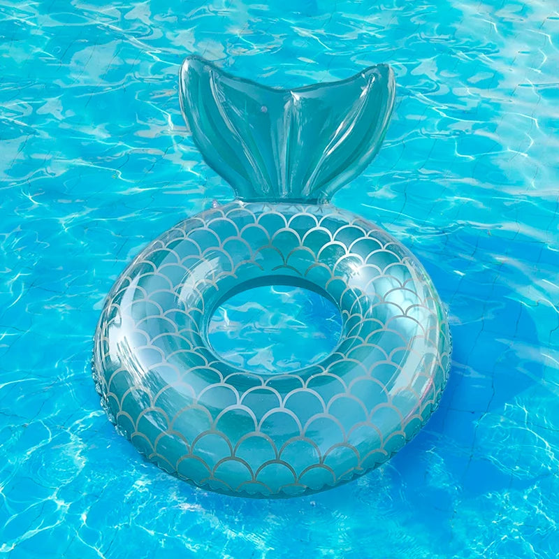 1pc Inflatable Mermaid Swim Ring Fishtail Backrest Transparent Adult Swimming Ring