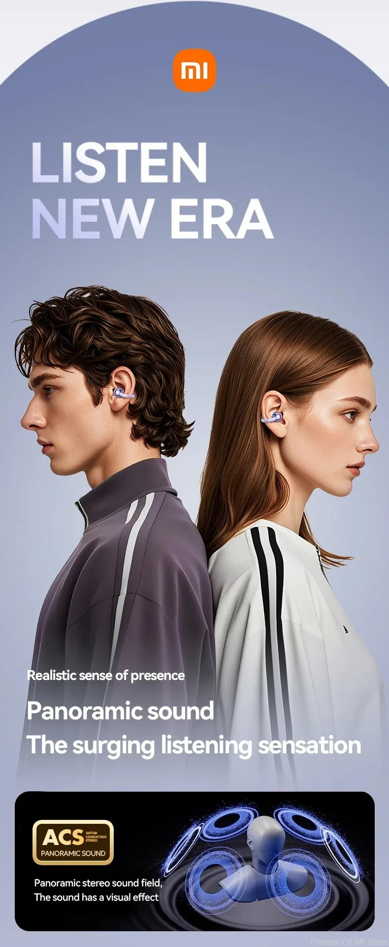 Xiaomi Open Ear Clip Earbuds ENC Wireless Bluetooth5.4 Headphone Noise Cancelling Earphone With Mic For Android iOS