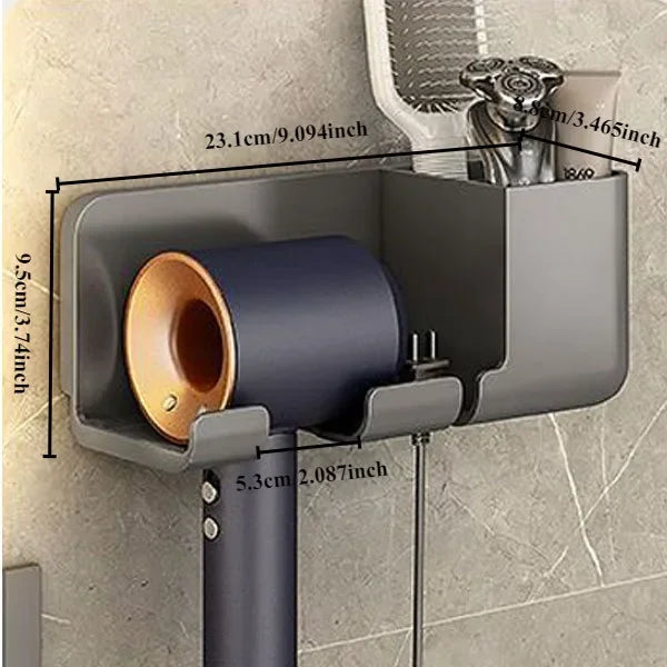 1 Wall Mounted Hair Dryer Bracket Bathroom Shelves Punch-free Drilling Storage Rack Space Saving Care Tools No Punching Air Duct