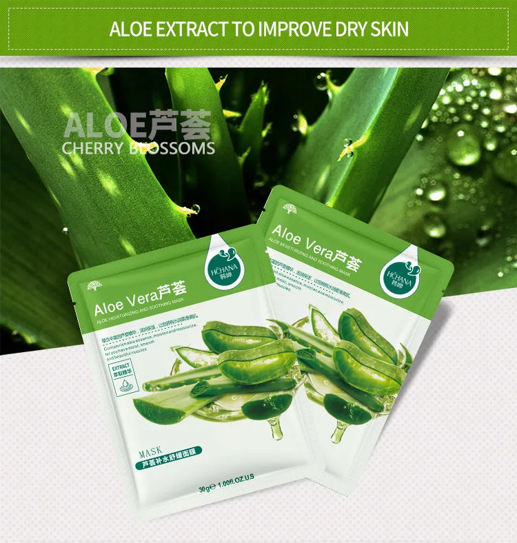 30pcs Natural Plant Facial Mask Moisturizing Oil Control Anti-Aging Fruit Aloe Korean Sheet Face Mask Beauty Skin Care Prodcuts