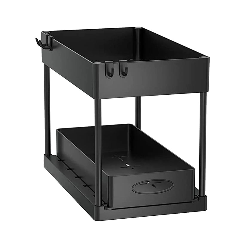 2Packs Under Sink Organizer Sliding Cabinet Basket Organizer Storage Rack with Hooks Hanging Cup Bathroom Kitchen Organizer