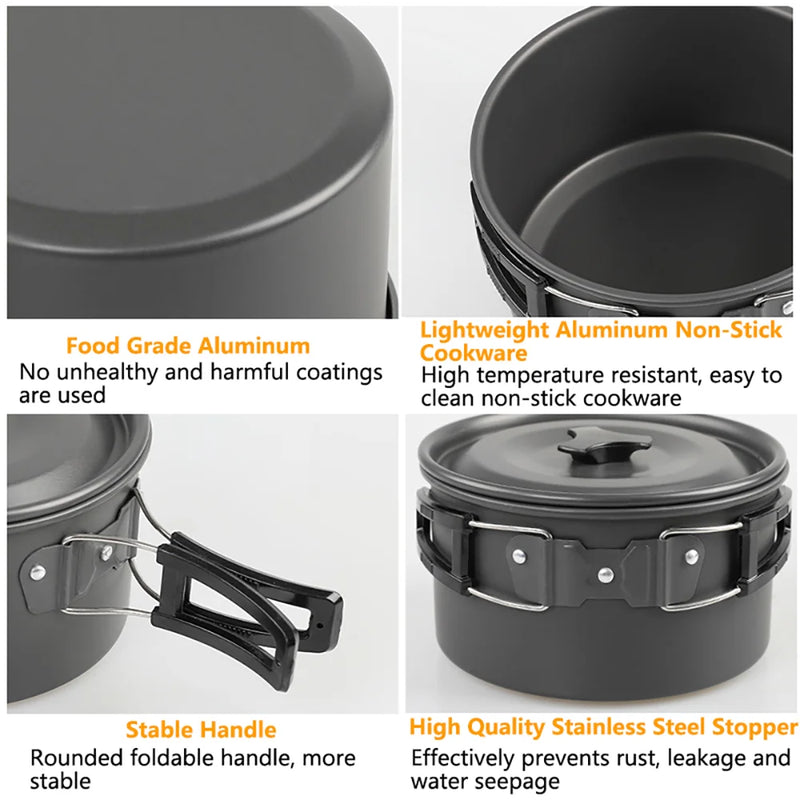 Camping Cooking set Camping Cookware Travel Tableware Outdoor Picnic Set Teapot For 2-3 Peaple Non-stick pots assorted sets