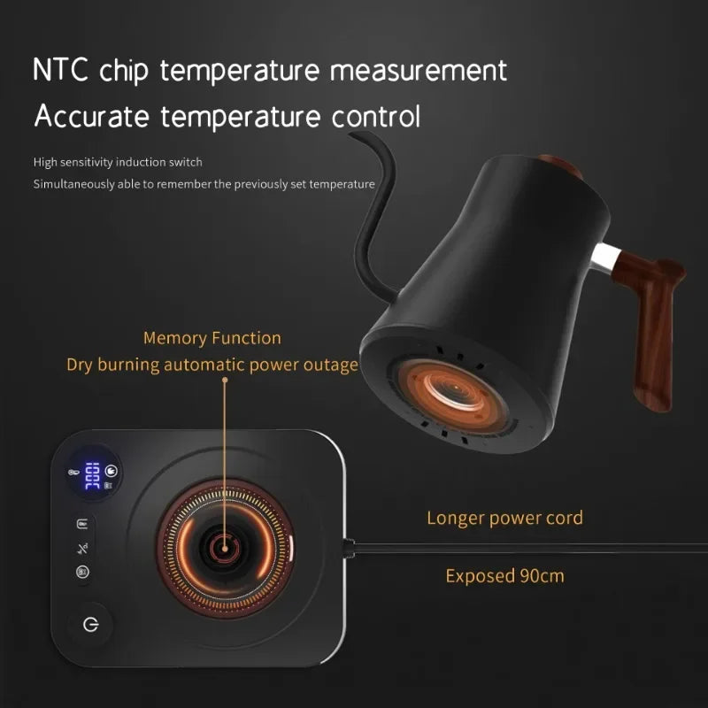900ML Intelligent Constant Temperature Electric Kettle Hand Brewed Coffee Pot Gooseneck Pot Used for Brewing Milk Powder