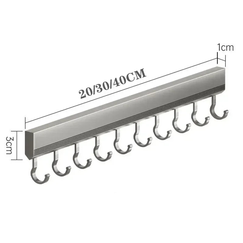 Aluminum Alloy Hooks Rack Wall Mounted Drill-Free Kitchen Utensils Storage Row Hook Holder Bathroom Robe Towel Coat Hangers