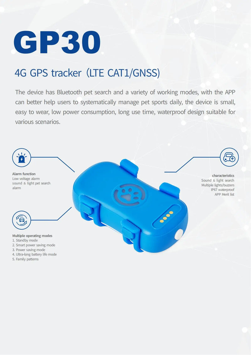 ‌4G Dog Cat GPS Tracker for Pets - Waterproof Smart Locator with App, Live Tracking & Light/Sound Search, Free Trial Included