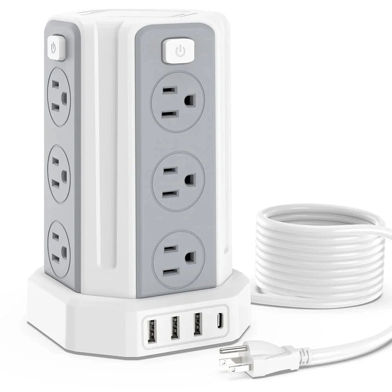 SMALLRT Surge Protector Power Strip Tower with 12 Outlets 4 USB Ports, 10ft Cord Electric Charging Station