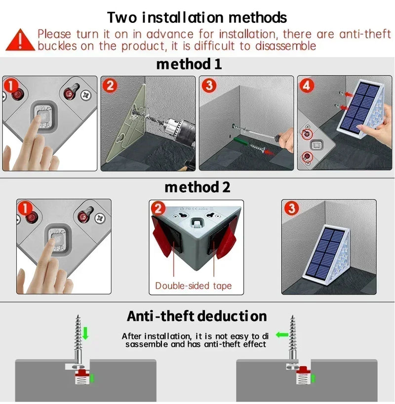 Solar Stair Lights Solar Step Light Outdoor Anti-theft Waterproof IP67 Decor for Garden Stair Deck Front Porch and Patio