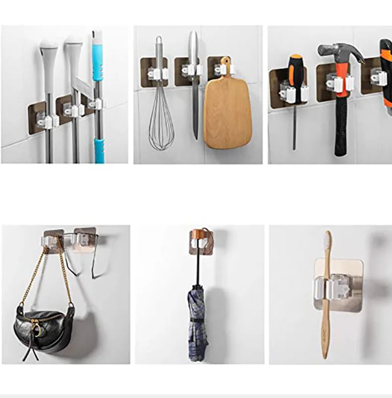 1-10PCS Adhesive Multi-Purpose Hooks Wall Mounted Mop Organizer Holder RackBrush Broom Hanger Hook Kitchen Bathroom Strong Hooks