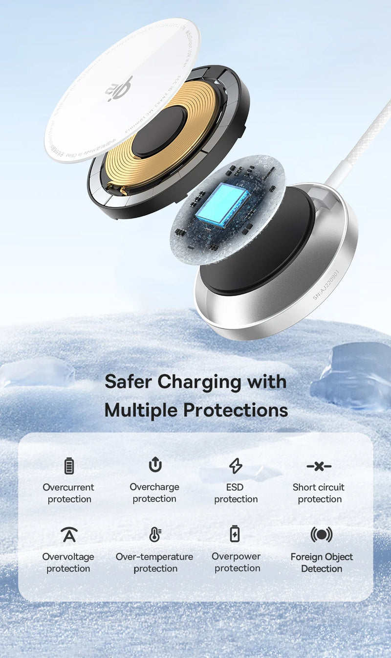 Baseus 15W Qi2 Magnetic Wireless Charger Fast Charging For iPhone 15 14 13 12 Series Pro Max  Wireless Charging For Airpods
