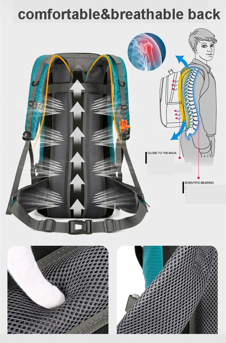 70L Nylon Camping Backpack Travel Bag With Rain Cover Outdoor Hiking Daypack Mountaineering Backpack Men Shoulder Bags Luggage