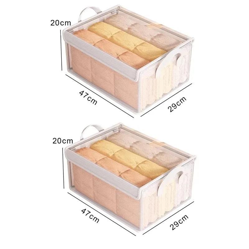8PCS Storage Box Transparent Foldable Stackable Organizers with Steel Frames and Reinforced Handles for Clothes Books Sundries