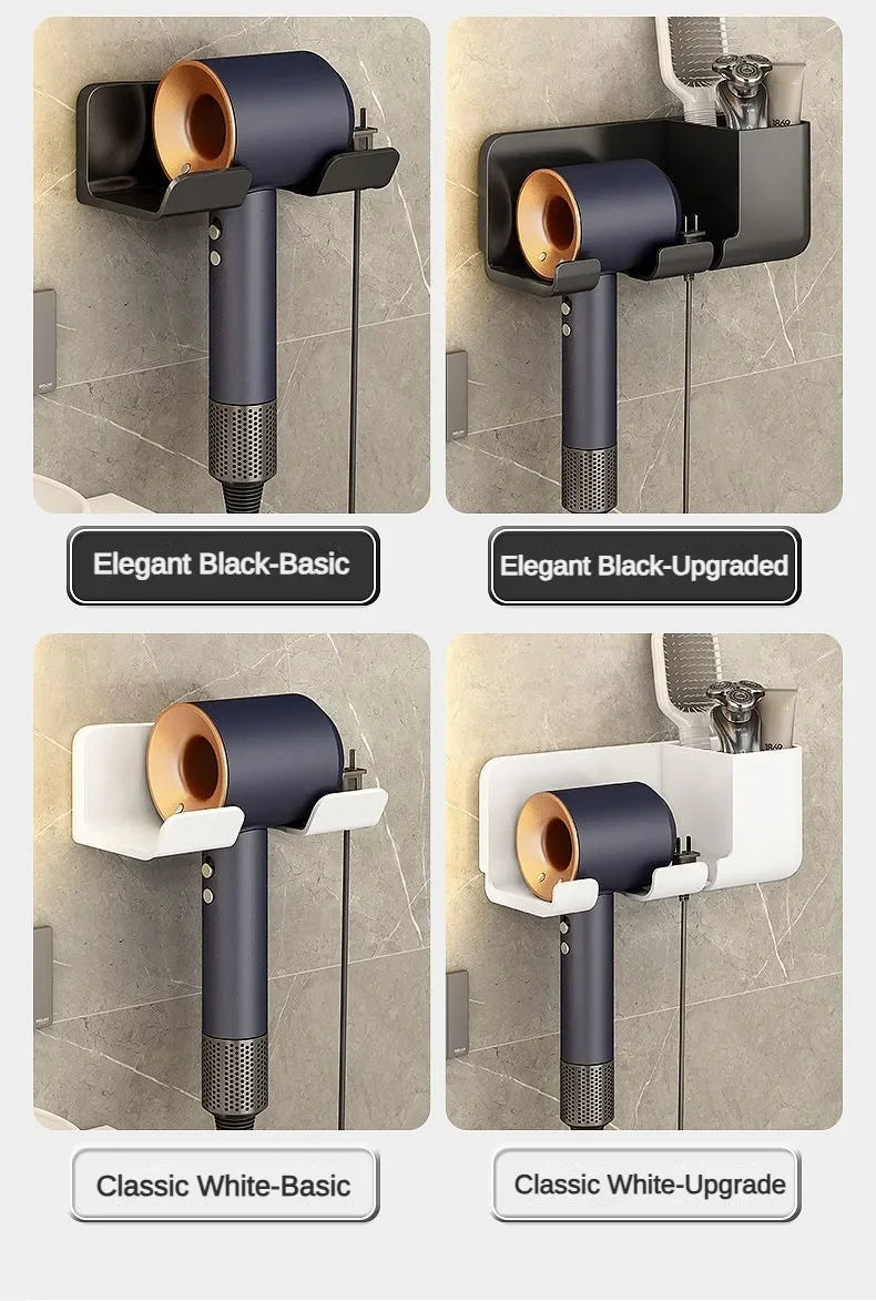 1 Wall Mounted Hair Dryer Bracket Bathroom Shelves Punch-free Drilling Storage Rack Space Saving Care Tools No Punching Air Duct