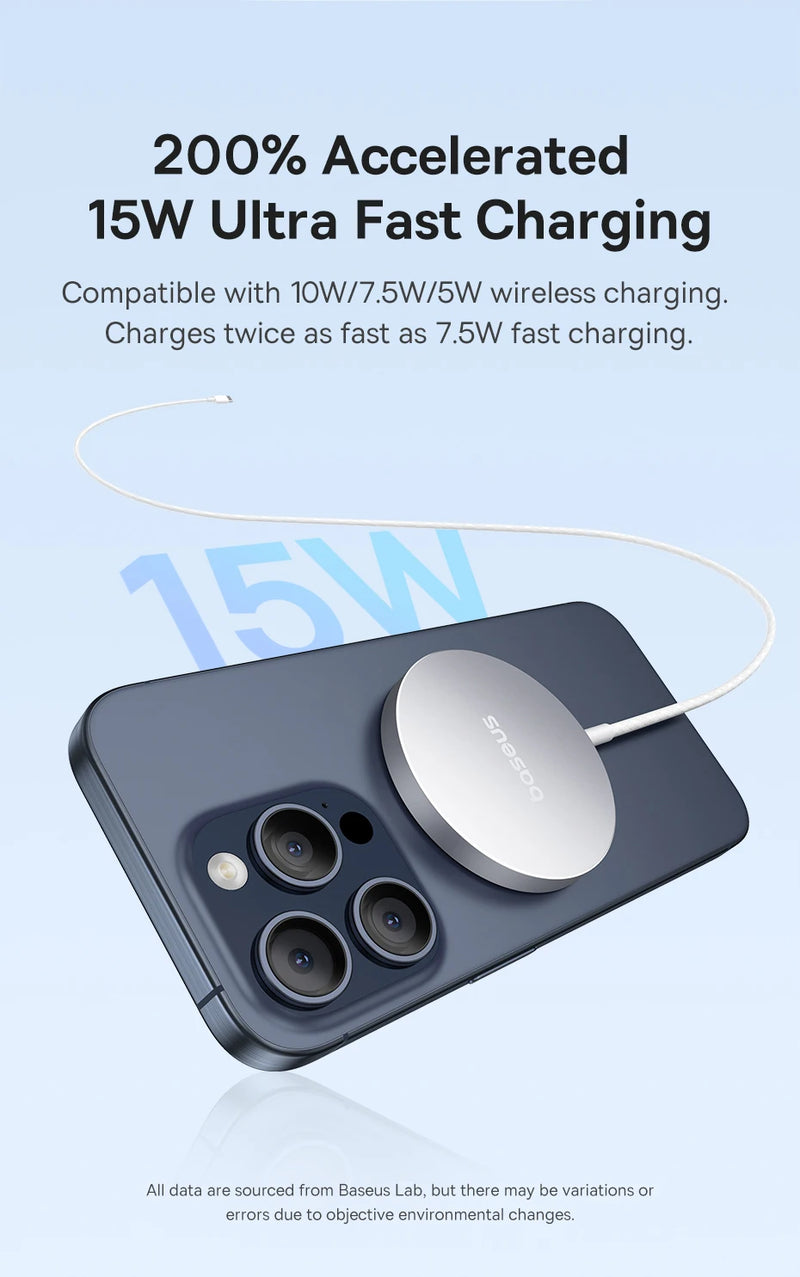 Baseus 15W Qi2 Magnetic Wireless Charger Fast Charging For iPhone 15 14 13 12 Series Pro Max  Wireless Charging For Airpods