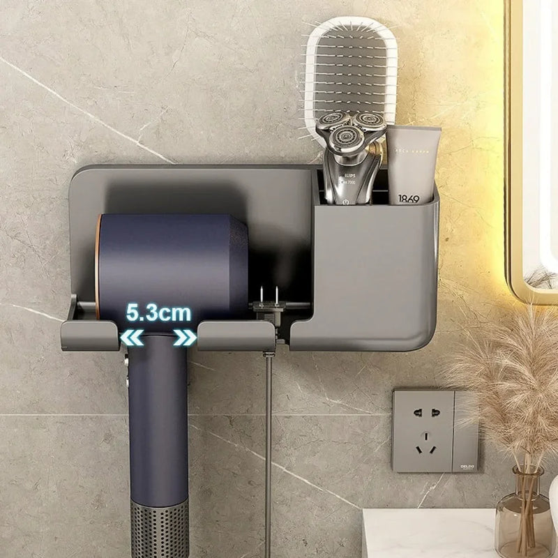 1 Wall Mounted Hair Dryer Bracket Bathroom Shelves Punch-free Drilling Storage Rack Space Saving Care Tools No Punching Air Duct
