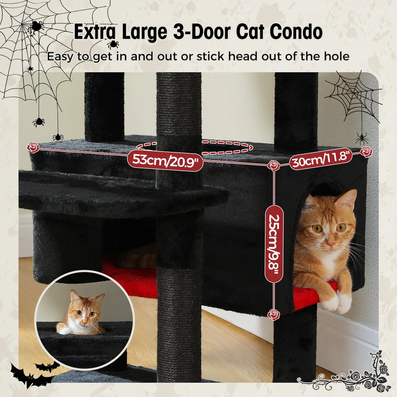 184cm Large Cat Tree and Tower for Indoor Cats With Sisal-Covered Scratching Posts Spacious Hammock Padded Perches and Condos