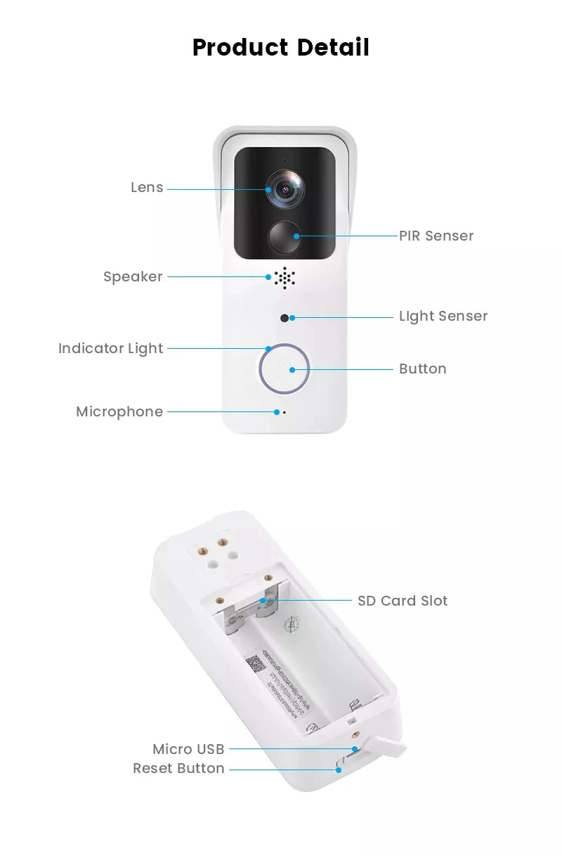 5G 2.4G WiFi Video Doorbell 1080P Tuya Smart Outdoor Wireless Intercom Waterproof Wireless Camera with AC/DC Power Ringing Bell