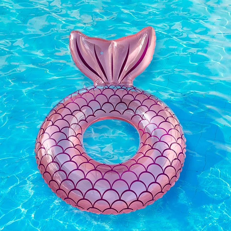 1pc Inflatable Mermaid Swim Ring Fishtail Backrest Transparent Adult Swimming Ring