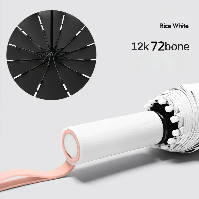 Windproof Strong Automatic Folding Umbrella 72 Reinforced Fiberglass Ribs, UV 50+ Sun & Rain Protection Umbrellas for Men Women