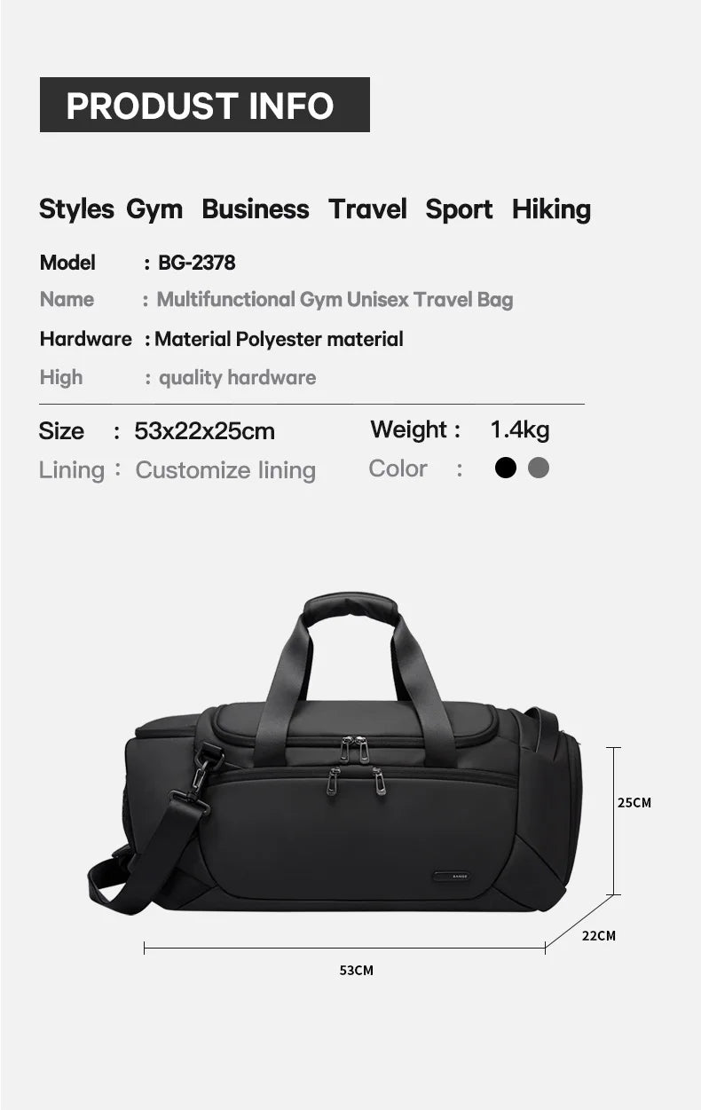 BANGE Sports Waterproof Duffel Bags With Shoe Compartment 21 Inch Gym Bag For Men With Wet and Dry Compartment Travel Bags Gym