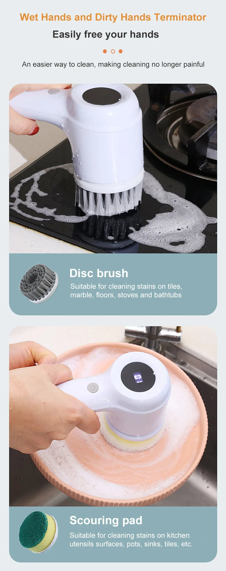 USB Electric Rotary Scrubber Cleaning Brush,With 5 Brush Head Electric cleaning brush,For ,Kitchen,Bathtub Tile Scrubber