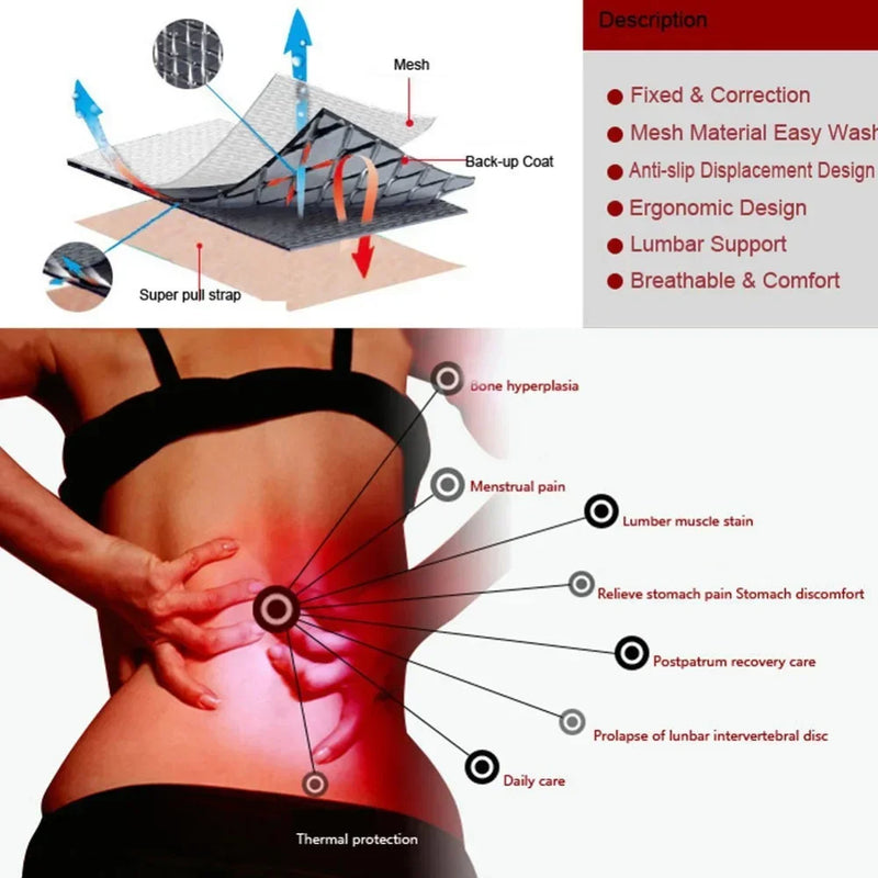 Adjustable Tourmaline Self Heating Magnetic Therapy Back Waist Support Belt Lumbar Brace Massage Band Health Care