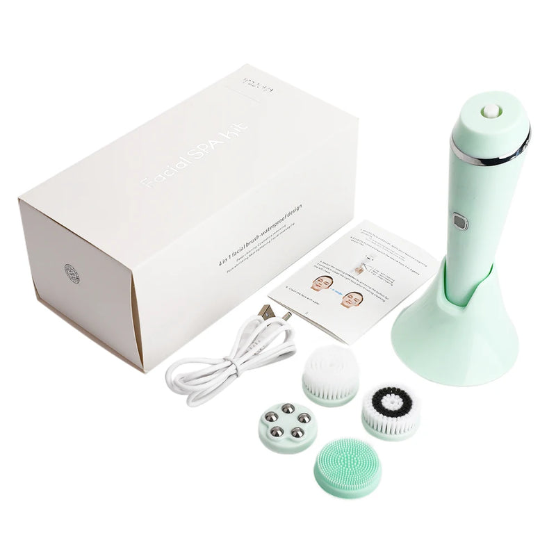 4 in 1 Electric Facial Cleansing Brush Sonic Waterproof Rotate Rechargeable Face Cleaning Device Pore Cleaner Skin Care Tool