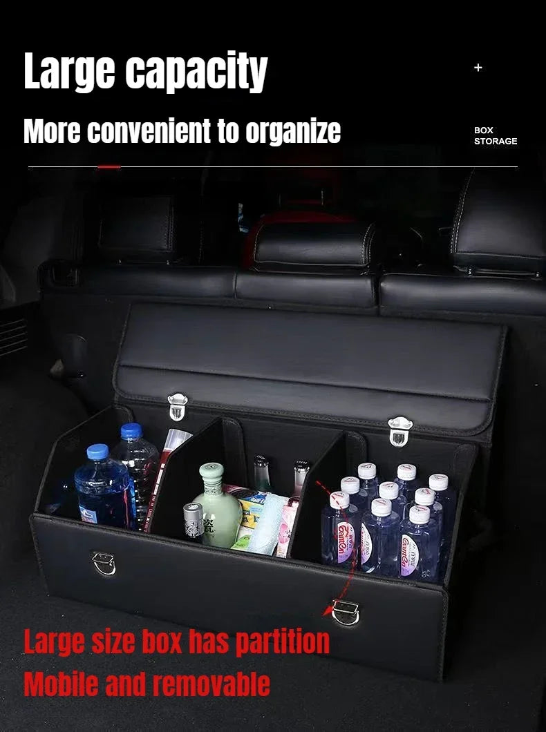 Car Trunk Organizer Organizers And Storage Suv Faux Leather Foldable Trunk Multi-Compartment Adjustable Auto Grocery Storage Box