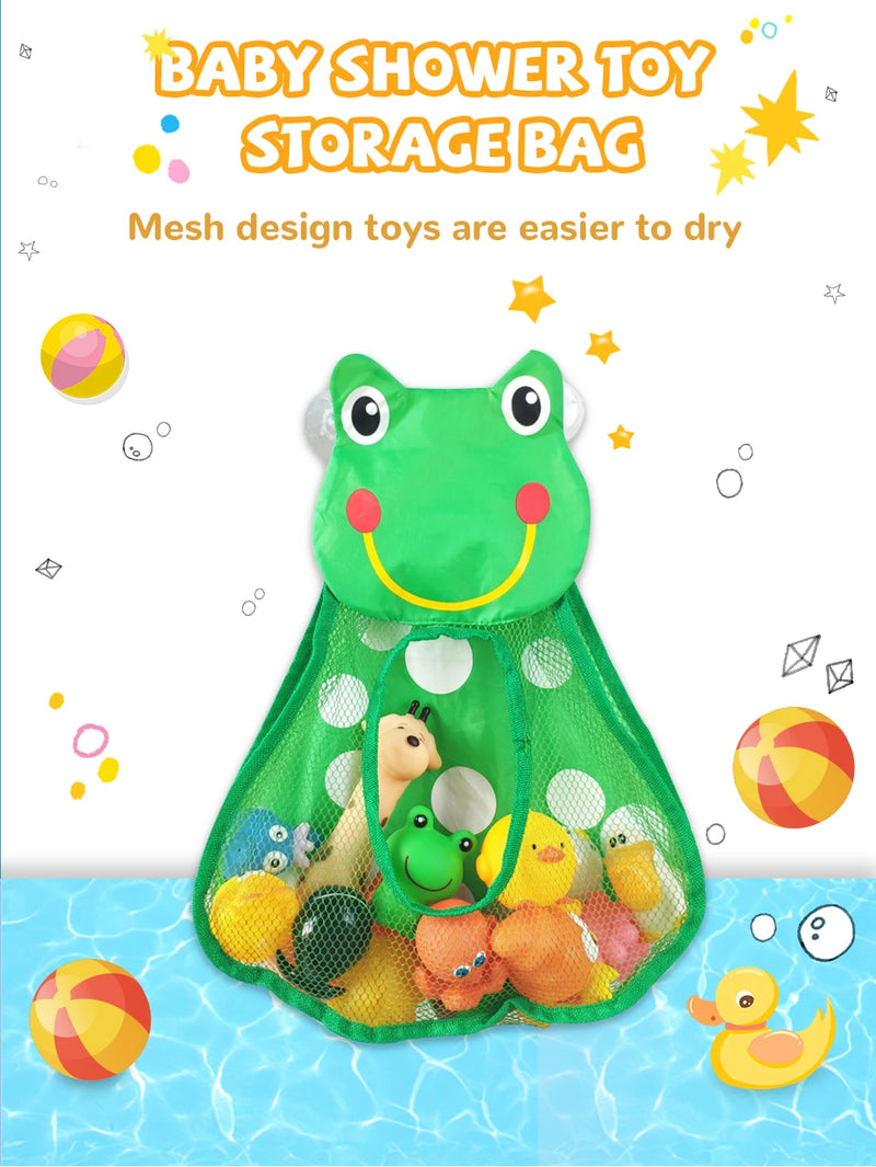 Baby Bath Toys Cute Duck Frog Mesh Net Toy Storage Bag Strong Suction Cups Bath Game Bag Bathroom Organizer Water Toys for Kids