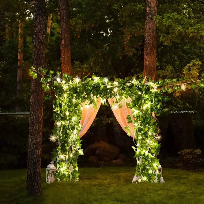 1pc 12M 100 LED Solar Artificial Ivy String Light Garden Street Garland Outdoor Waterproof Fairy Lights For Party Wedding Decor