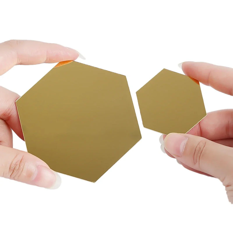 24/6Pc 3D Mini Mirror Wall Stickers Acrylic Self Adhesive Removable Hexagon Wall Decals Living Room Bedroom Art Mirror Ornaments