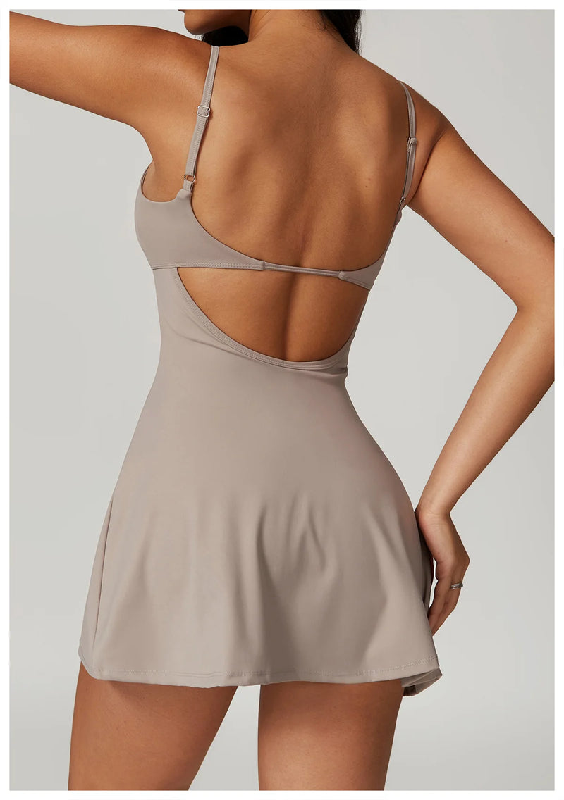 Women's Yoga Rompers Backless One Piece Tummy Control Dress Jumpsuit Padded Sports Bra Romper Fashion Fitness Sportwear