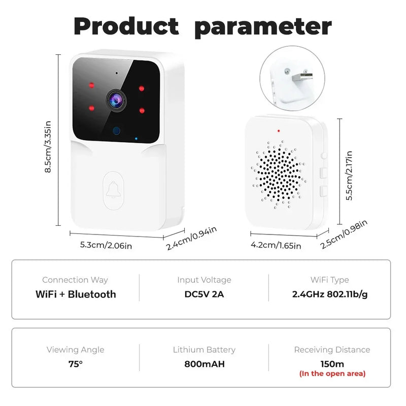 Tuya WiFi Doorbell, Wireless Camera Bell for Home Security, Compatible with Alexa & Google, DC/AC/Battery Powered