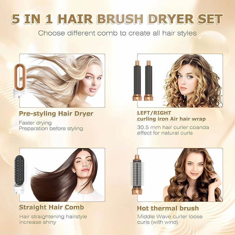 5 in 1 Hair Dryer Hot Comb Set Professional Curling Iron Hair Straightener Styling Tool  Airwrap Hair Dryer Household