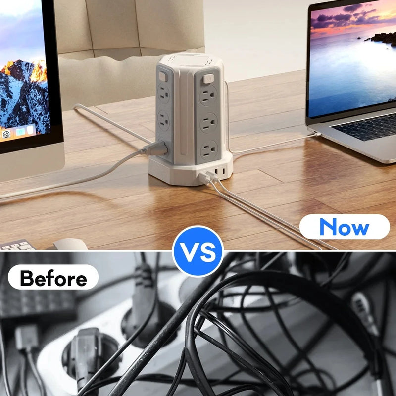 SMALLRT Surge Protector Power Strip Tower with 12 Outlets 4 USB Ports, 10ft Cord Electric Charging Station