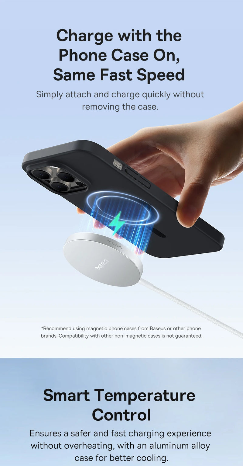Baseus 15W Qi2 Magnetic Wireless Charger Fast Charging For iPhone 15 14 13 12 Series Pro Max  Wireless Charging For Airpods