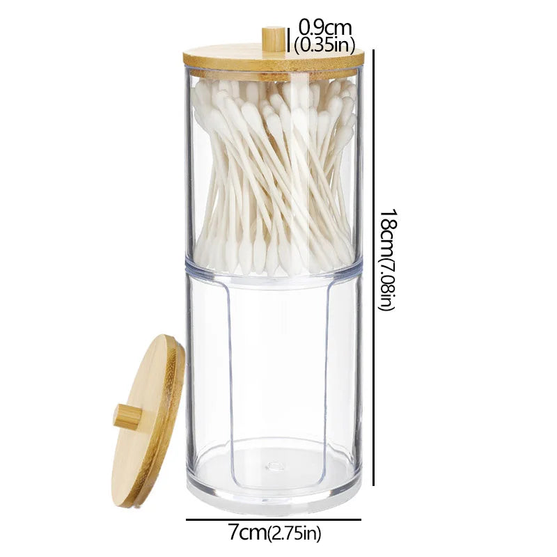 Acrylic Storage Box Bathroom Jar Makeup Organizer Cotton Round Pad Holder Cotton Holder Dispenser with Bamboo Lid Clear Plastic